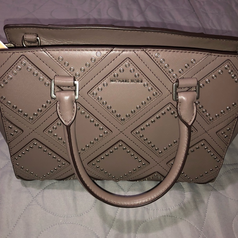 Diamond Grommet Leather Satchel